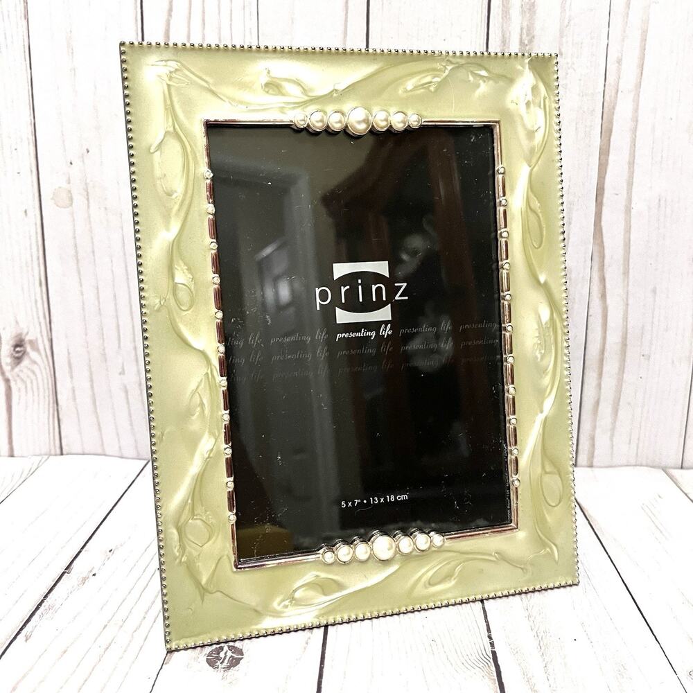 Vintage Prinz Silver Tone Picture Frame Faux Pearls Victorian Wedding Style 5x7